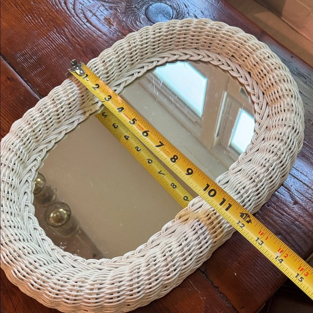 Vintage White Wicker Oval Wall Mirror